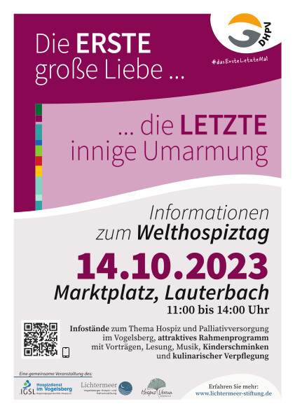 Veranstaltungsflyer zum Welthospiztag am 14.10.2023 auf dem Lauterbacher Marktplatz.
